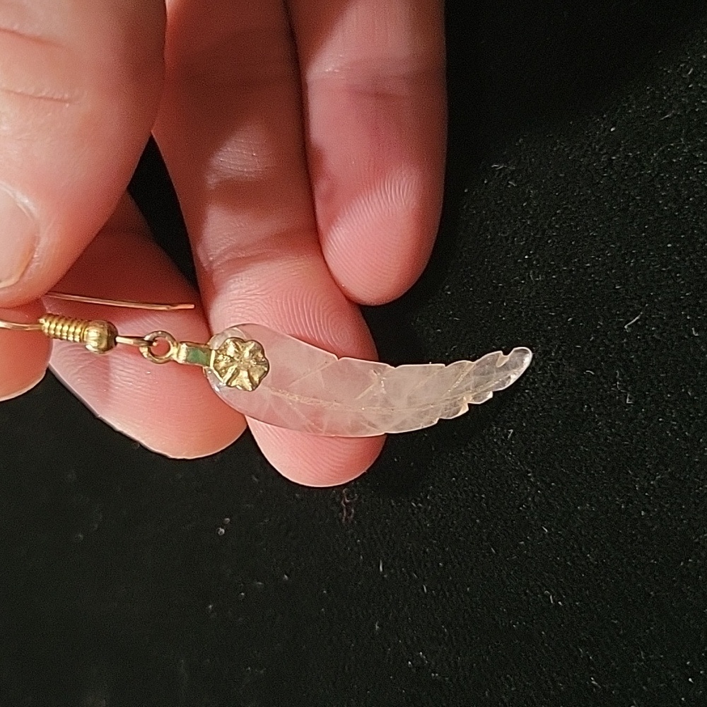 Handcarved Rose quartz feather earrings
